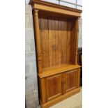 A Victorian style pale oak open bookcase, length 122cm, depth 46cm, height 229cm