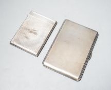 A Victorian engine turned silver card case, 95mm and a later silver cigarette case, gross 8.5oz.