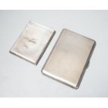 A Victorian engine turned silver card case, 95mm and a later silver cigarette case, gross 8.5oz.