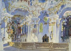 Frank Hoar (1909-1976), watercolour, Palace interior, signed and inscribed 'Wies 1972', 36 x 51cm