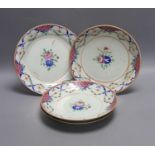 Three early 19th century Chinese polychrome-decorated shallow dishes and a matching plate (one