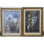 Henry James Neave, two ink and watercolour works, View of St Paul's and Work on Angels, St Paul's