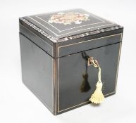 A late 19th century French tea caddy with boulle work to lid 13cm