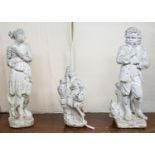 Three reconstituted stone garden ornaments, largest height 76cm