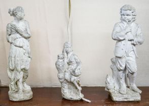 Three reconstituted stone garden ornaments, largest height 76cm