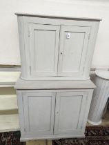 A white painted two section kitchen cupboard of small proportions, width 91cm, depth 47cm, height