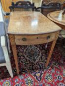 A George III satinwood banded mahogany oval topped Pembroke table, width 48cm, depth 70cm, height