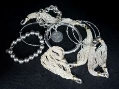 A small group of white metal and 925 jewellery including torsade necklace and bracelet, etc,