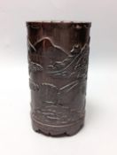 A Chinese carved bamboo brush pot 20cm