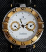 A gentleman's steel and gold plated Omega Constellation quartz wrist watch, cased diameter 35mm,