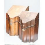 Two George III inlaid mahogany knife boxes (larger converted to a stationery box) 38cm