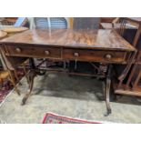 A Regency ebony inlaid mahogany sofa table, width 98cm, depth 69cm, height 72cm