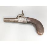 A 19th century pocket pistol, engraved makers mark G and J Deane London, 15.5 cm