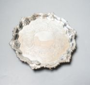 A George II silver waiter, with later engraved decoration, William Grundy, London, 1751, 18.6cm,