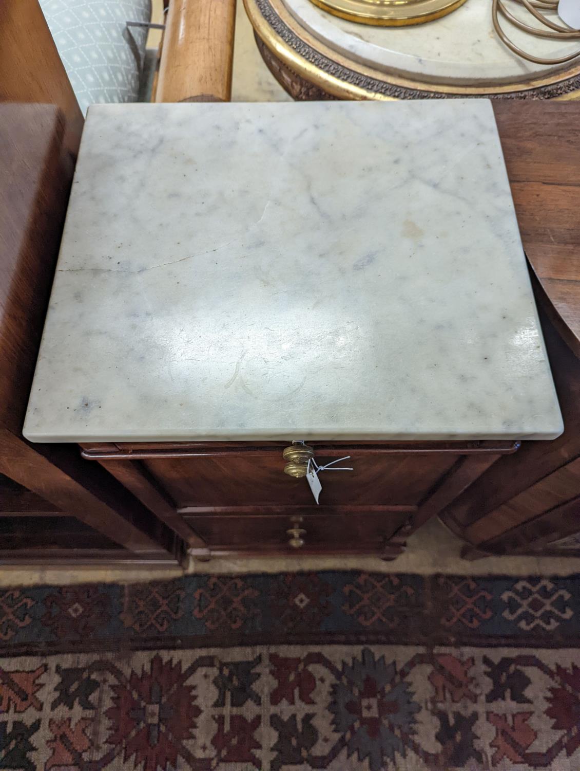 A 19th century French marble topped mahogany bedside cabinet, width 41cm, depth 36cm, height 79cm - Image 2 of 3