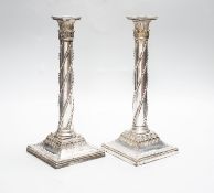 A pair of Victorian electroplate Corinthian column candlesticks, 28.5cm