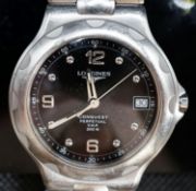 A gentleman's modern stainless steel Longines Conquest Perpetual V.H.P. wrist watch, on Longines