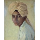 20th century English School, oil on canvas, Portrait of an Sikh youth', 49 x 39cm