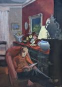Henry James Neave (1911-1971), oil on canvas, Interior with the artists son Peter, 76 x 55cm