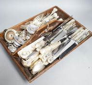 A 19th century cutlery carrier and a large quantity of Kings pattern plate etc.