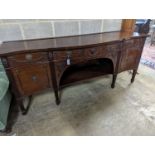 An early 20th century Adam design mahogany serpentine sideboard, length 214cm, depth 68cm, height