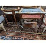 An oval marquetry inlaid mahogany bijouterie table, together with a larger rectangular bijouterie