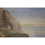Washington F. Friend (Canadian, 1820-1886), watercolour, Coastal landscape with sea cliffs,