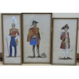 Helen McKie, three gouache and watercolour studies, Gentleman at arms, Queen's Page of Honour and