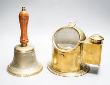 A brass ships binnacle compass and a handbell