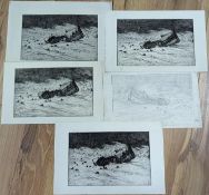 Nelson Dawson (1859-1941) etchings and drawings for 'Lifeboat Upset'comprising;etching, inscribed '