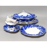 A W. H. Grindley Argyle pattern flow blue dinner service, c.1900 mostly for 12 place settings, two