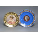 A Vienna style porcelain ‘Daphne’ portrait plate, c.1900 and a Paris porcelain Grecian revival