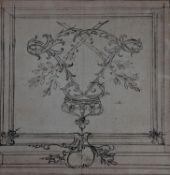 French School c.1750, pen and ink, The Royal Cypher of Louis XV, 18 x 17cm