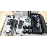 Professional photography equipment including Pentax SLR, pair of Bowens Esprit 1000 lights etc