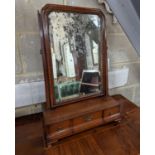 An 18th century mahogany box base toilet mirror, width 43cm, depth 20cm, height 63cm