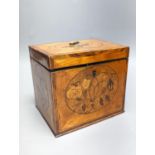 A George III sycamore and floral marquetry tea caddy, 17cm