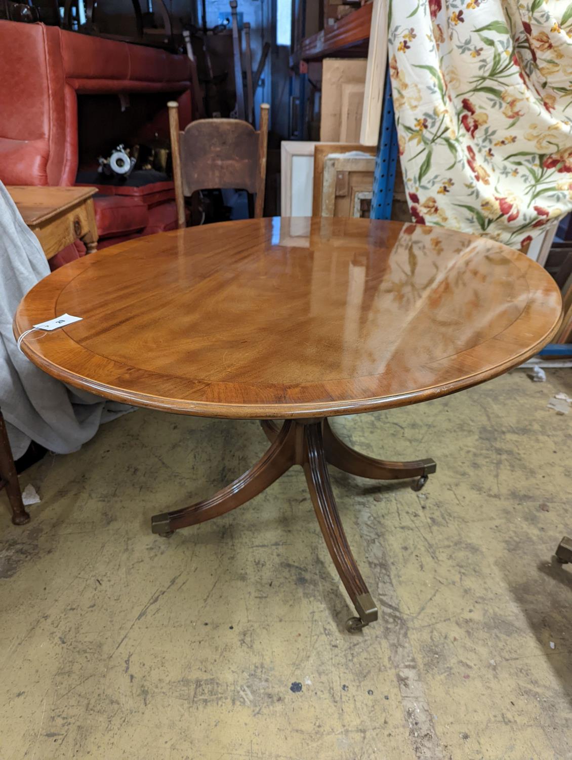 Attributed to William Tillman. A reproduction George III style oval mahogany pedestal tilt top - Image 4 of 4