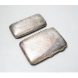 A late Victorian engraved silver cigar case, 13cm and a later silver cigar case, gross 11.5oz.