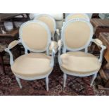 A set of four modern French painted open armchairs, width 60cm, depth 46cm, height 90cm