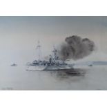 Eric Tuffnell (1888-1978), watercolour, 'HMS Roberts, Sicily July 1942', signed, 25 x 37cm