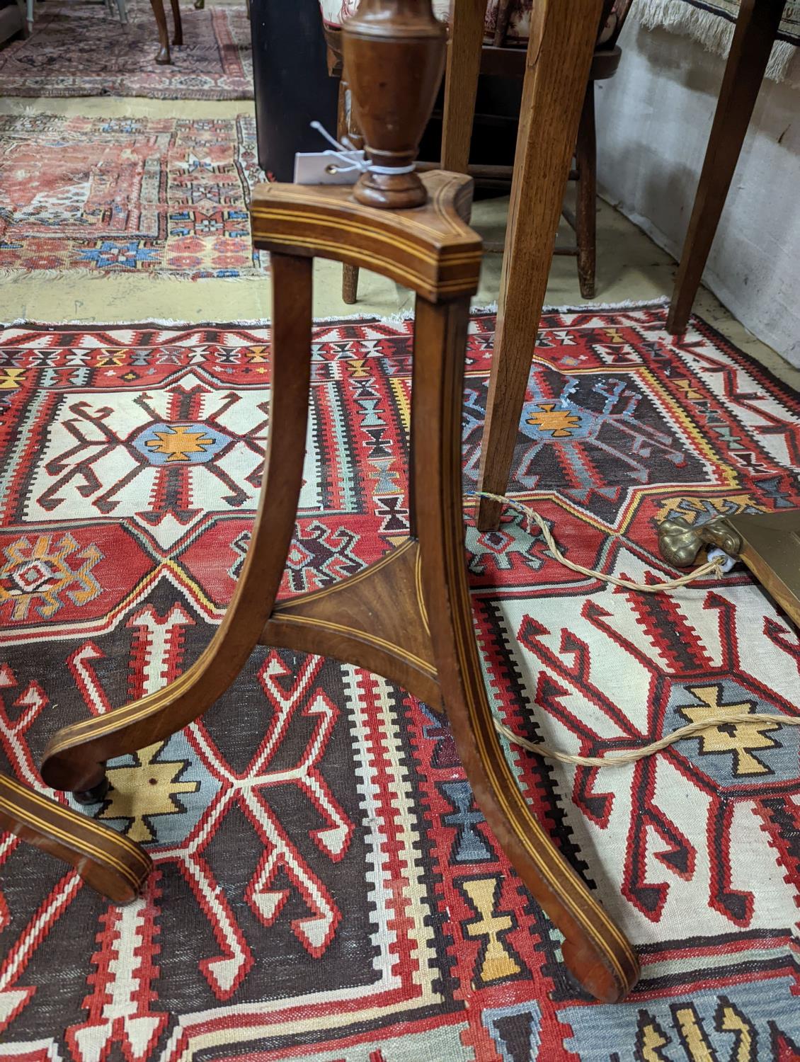 A pair of 19th century mahogany pole screens, with oval silkwork banners, height 148cm - Image 5 of 5