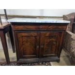 A 19th century French marble-topped mahogany side cabinet, width 92cm, depth 52cm, height 86cm