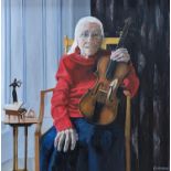 Goodwin oil on canvas, portrait of the violinist Joan Spencer 73x73cm