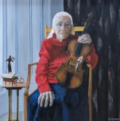 Goodwin oil on canvas, portrait of the violinist Joan Spencer 73x73cm