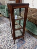 An Edwardian satinwood banded mahogany bijouterie cabinet, width 32cm, depth 32cm, height 101cm