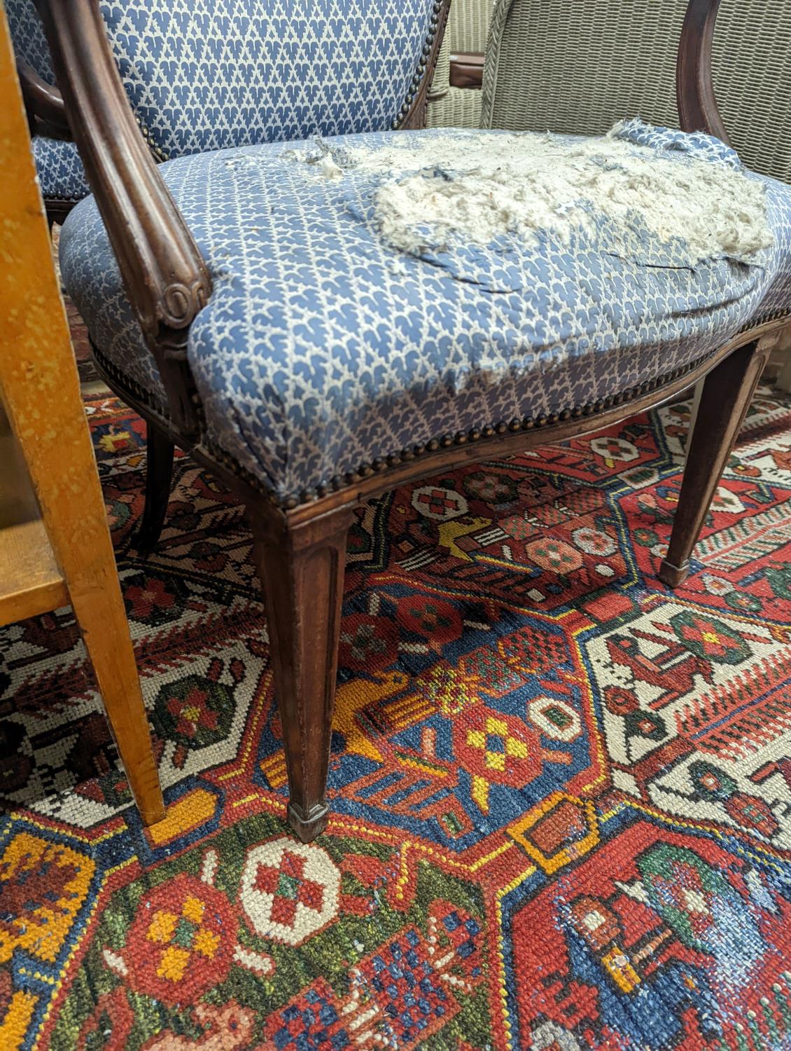 A pair of George III Hepplewhite style mahogany open armchairs, width 64cm, depth 50cm, height 92cm - Image 8 of 8