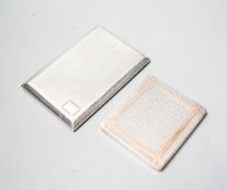 A George VI silver and yellow metal banded square cigarette case, London, 1950, 92mm and one other