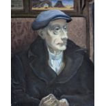 Henry James Neave (1911-1971), oil on canvas, Study of a man seated in a railway carriage, signed,