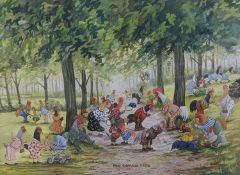 Paul Chapman, gouache, Park scene with chickens, signed and dated 1996. 23x30cm