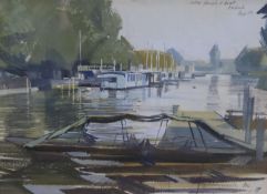 Robert Pell, watercolour and gouache, College of barges and boats October 57, inscribed verso with